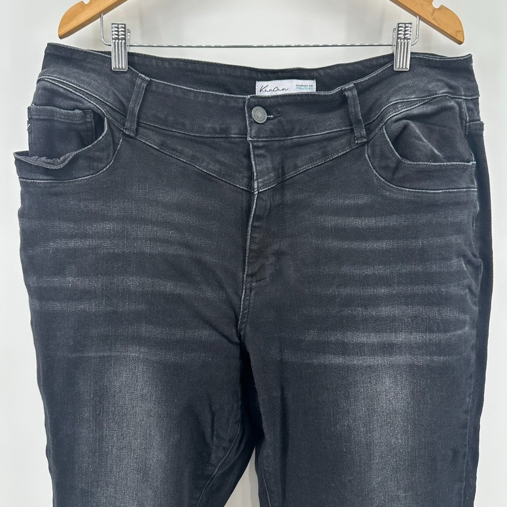 KanCan Skinny Jeans Womens 20 Black Denim Dark Wash Frayed Raw Hem Whiskered